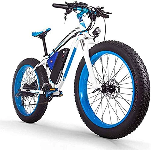 Electric Bike : min min Bike, 1000W26 Inch Fat Tire Electric Bicycle 48V17.5AH Lithium Battery MTB, 27-Speed Snow Bike / Adult Men And Women Off-Road Mountain Bike (Color : Green) (Color : Blue)