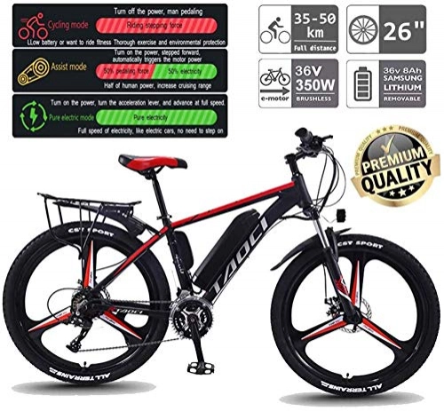 Electric Bike : min min Bike, 26'' Electric Mountain Bike with 30 Speed Gear And Three Working Modes, E-Bike Citybike Adult Bike with 350W Motor for Commuter Travel (Color : Red)