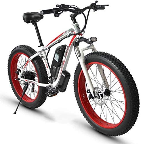 Electric Bike : min min Bike, 48V 350W Electric Bike Electric Mountain Bike 26Inch Fat Tire E-Bike Hybrid Bicycle 21 Speed 5 Speed Power System Mechanical Disc Brakes Lock Front Fork Shock Absorption (Color : Red)