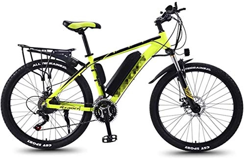 Electric Bike : min min Bike, Adult Fat Tire Electric Mountain Bike, 350W Snow Bicycle, 26Inch E-Bike 21 Speeds Beach Cruiser Sports Mountain Bikes Full Suspension, Lightweight Aluminum Alloy Frame (Color : Yellow)