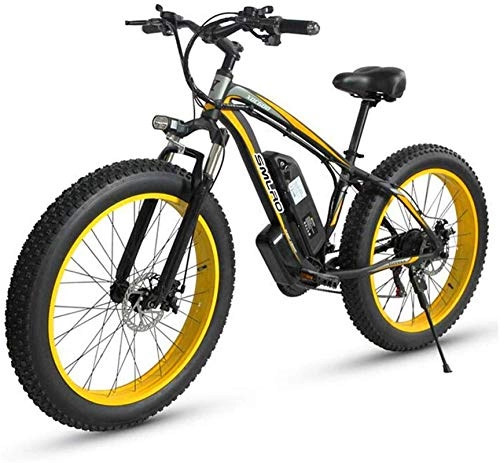Electric Bike : min min Bike, Electric Bicycles for Adults, 500W Aluminum Alloy All Terrain E-Bike IP54 Waterproof Removable 48V / 15Ah Lithium-Ion Battery Mountain Bike for Outdoor Travel Commute (Color : Yellow)