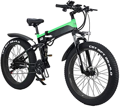 Electric Bike : min min Bike, Folding Electric Bike for Adults, 26" Electric Bicycle / Commute Ebike with 500W Motor, 21 Speed Transmission Gears, Portable Easy To Store in Caravan, Motor Home, Boat (Color : Green)