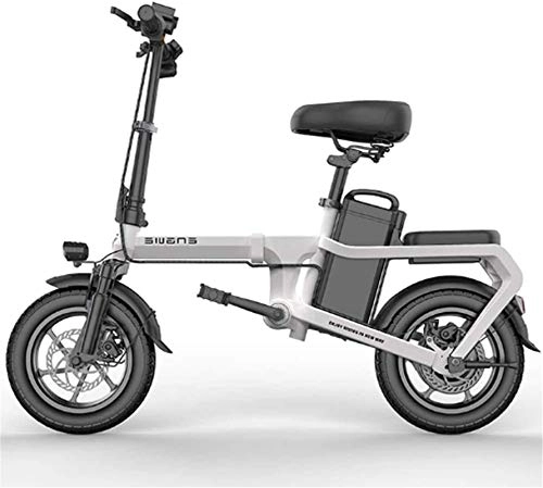 Electric Bike : min min Bike, Folding Electric Bike for Adults 6-15Ah 350W 48V Max Speed 25 Km / H with Full Perspective LCD Display 14 Inch Tire E-Bikes for Men Women Ladies (Color : White, Size : 100KM)