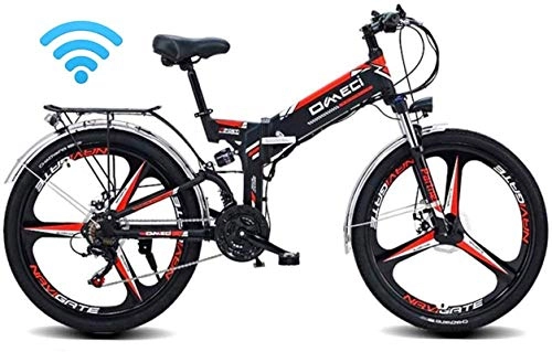 Electric Bike : min min Bike, Folding Electric Bike Mountain Ebike for Adults, 48V 10AH E-MTB Pedal Assist Commute Bike 90KM Battery Life, GPS Positioning, 21-Level Shift Assisted (Color : Black) (Color : Black)