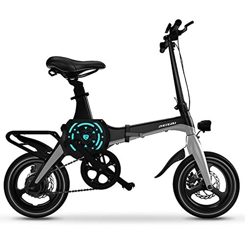 Electric Bike : Mini Electric Bicycle, Foldable Electric Bike, Hidden Lithium Ion Battery Disc Brakes LCD Display 20KM / H with Front LED Light for Adult Female / Male, Black, A