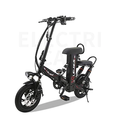 Electric Bike : Mini Electric Bikes 12 inch Fashion & Smart Electronic Vehicle Unisex Hybrid Folding Bike Foldable & Portable Electric Bicycle with Disc Brakes and Suspension Fork (Removable Lithium Battery), Black