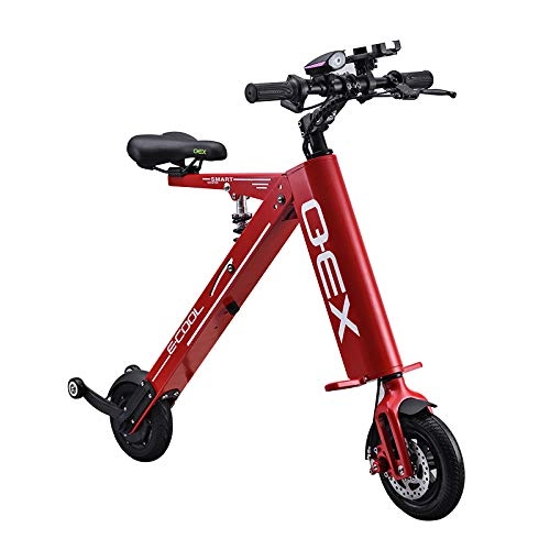 Electric Bike : Mini Folding Electric Car Adult Lithium Battery Bicycle Double Wheel Power Portable Travel Battery Car Red