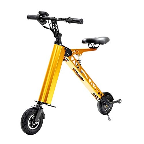Electric Bike : Mini Folding Electric Car, Adult Lithium Battery Bicycle Double Wheel Power Portable Travel Battery Car, Yellow