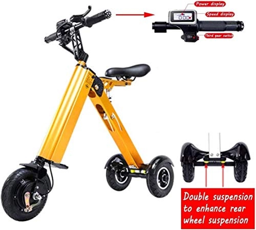 Electric Bike : Mini Folding Electric Car Adult Lithium Battery Bicycle Tricycle Lithium Battery Foldable Portable Travel Battery Car (can Withstand Weht 120KG), Colour:Yellow (Color : Yellow)