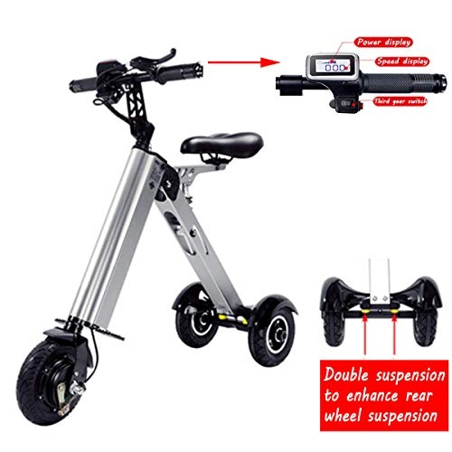 Electric Bike : Mini Folding Electric Car Adult Lithium Battery Bicycle Tricycle Lithium Battery Foldable Portable Travel Battery Car (can Withstand Weight 120KG) Grey