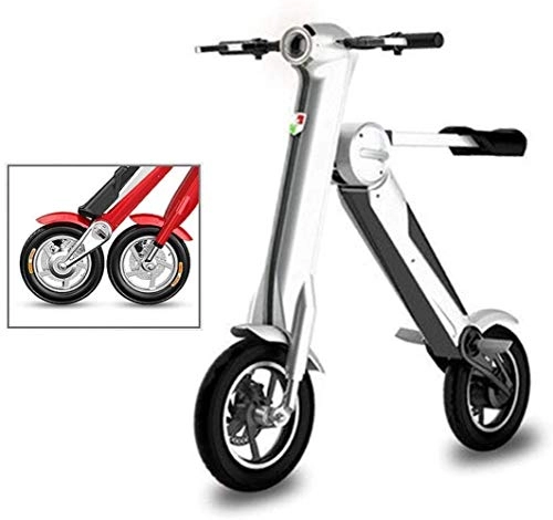 Electric Bike : Mini Folding Electric Car Adult Lithium Battery Bicycle Two-Wheel Portable Travel Battery Car LED Lhting Can Bear 180KG, Colour:Grey (Color : Grey)