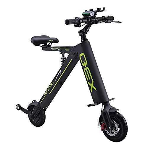 Electric Bike : Mini Folding Electric Car Adult Lithium Battery Bicycle Two-wheel Portable Travel Battery Car LED Lighting Black