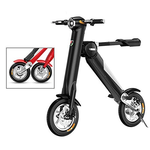 Electric Bike : Mini Folding Electric Car Adult Lithium Battery Bicycle Two-wheel Portable Travel Battery Car LED Lighting Can Bear 180KG Black