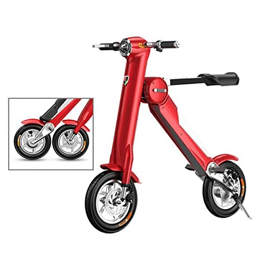 Electric Bike : Mini Folding Electric Car Adult Lithium Battery Bicycle Two-wheel Portable Travel Battery Car LED Lighting Can Bear 180KG Red