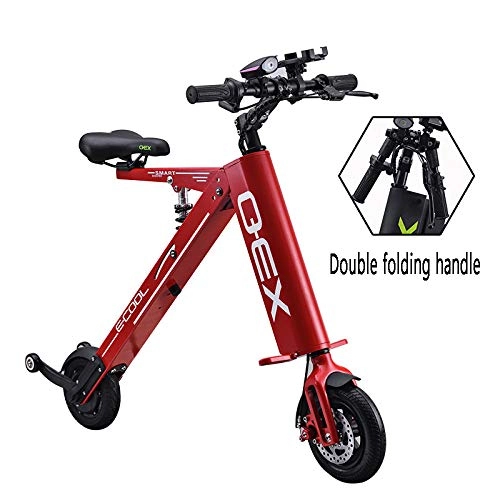 Electric Bike : Mini Folding Electric Car Adult Lithium Battery Bicycle Two-wheel Portable Travel Battery Car LED Lighting Red-1