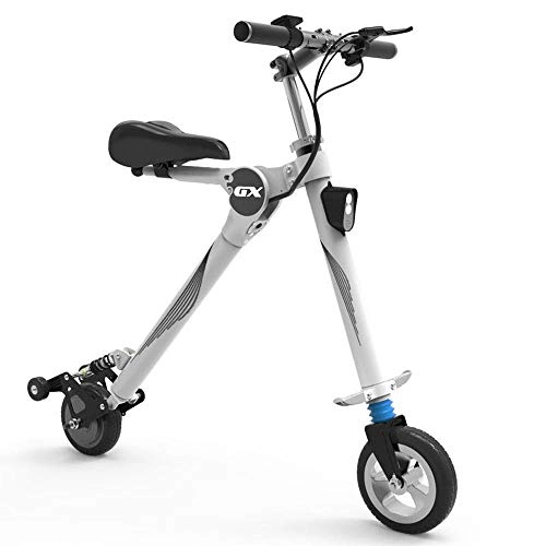 Electric Bike : Mini Folding Electric Car Adult Lithium Battery Bicycle Two-wheel Portable Travel Battery Car LED Lighting Speed Up To 18KM / H Can Withstand Weight 150KG White