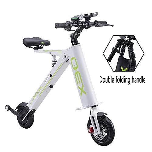 Electric Bike : Mini Folding Electric Car Adult Lithium Battery Bicycle Two-wheel Portable Travel Battery Car LED Lighting White-1