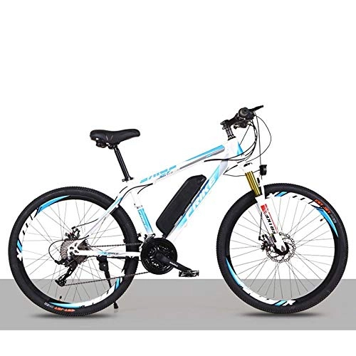 Electric Bike : Minkui 26 inch electric lithium mountain bike 36V8AH / 10AH bicycle adult variable speed off-road power bicycle-White blue 36V8A