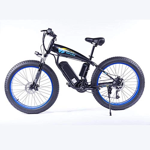 Electric Bike : Minkui 26 inch fat tire 350W electric bike mountain bike beach cruiser, removable 48V 10Ah lithium ion battery-blue