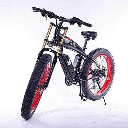Electric Bike : Minkui 26 inch fat tire 350W electric bike mountain bike beach cruiser, removable 48V 10Ah lithium ion battery-red