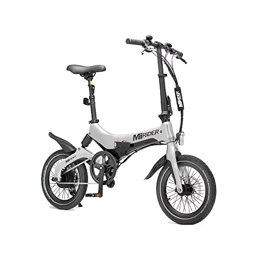 Electric Bike : MiRiDER One (2022 Edition) Folding Electric Bike - Lightweight Foldable eBike | Thumb Throttle With Pedal Assist (Platinum Silver)