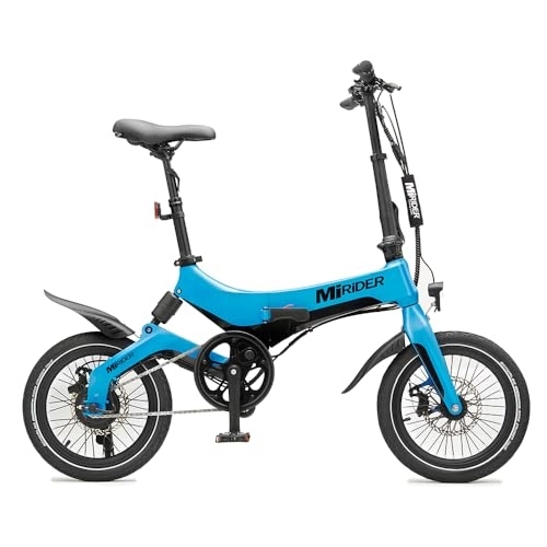 Electric Bike : MiRiDER One Folding Electric Bike - Lightweight Magnesium Alloy Foldable eBike with 36V 7Ah Integrated Battery | Thumb Throttle With Pedal Assist | 16" Wheels with Aero Rims (Azure Blue)