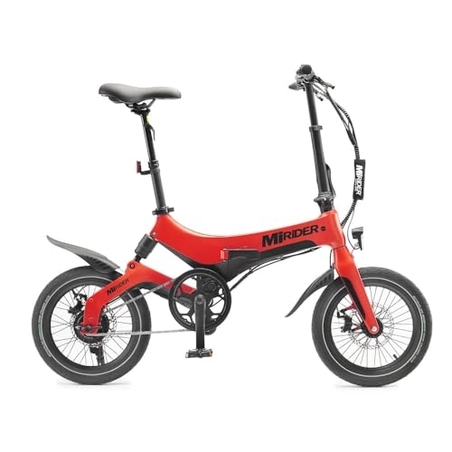 Electric Bike : MiRiDER One Folding Electric Bike - Lightweight Magnesium Alloy Foldable eBike with 36V 7Ah Integrated Battery | Thumb Throttle With Pedal Assist | 16" Wheels with Aero Rims (Eclipse Red)