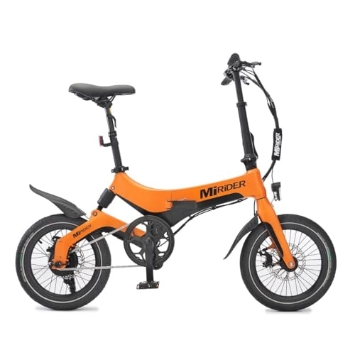 Electric Bike : MiRiDER One Folding Electric Bike - Lightweight Magnesium Alloy Foldable eBike with 36V 7Ah Integrated Battery | Thumb Throttle With Pedal Assist | 16" Wheels with Aero Rims (Ember Orange)