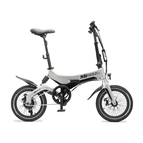 Electric Bike : MiRiDER One Folding Electric Bike - Lightweight Magnesium Alloy Foldable eBike with 36V 7Ah Integrated Battery | Thumb Throttle With Pedal Assist | 16" Wheels with Aero Rims (Platinum Silver)