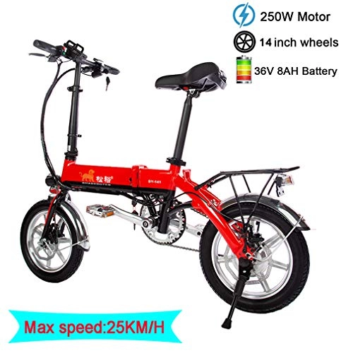 Electric Bike : Mlxy Folding Electric Bike for Adults, 14'' Electric Bicycle, 36V 7.5Ah Removable Lithium-Ion Battery, Easy to Carry, With LCD display, 250W