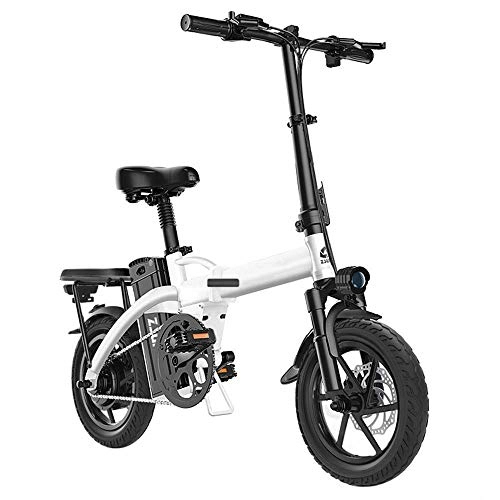 Electric Bike : MMBE Ebike Lightweight Folding Aluminum with Pedals, Power Assist And 48V Lithium-ION Battery, 18 Inch Electric Bike With Wheels And 400W Hub Motor, White