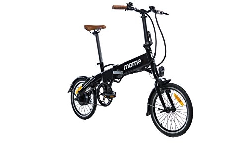 Electric Bike : Moma Bikes, E-16 Teen, Electric City Folding Bike, Black, Aluminum, Bat. Ion Lithium, 36V 9Ah