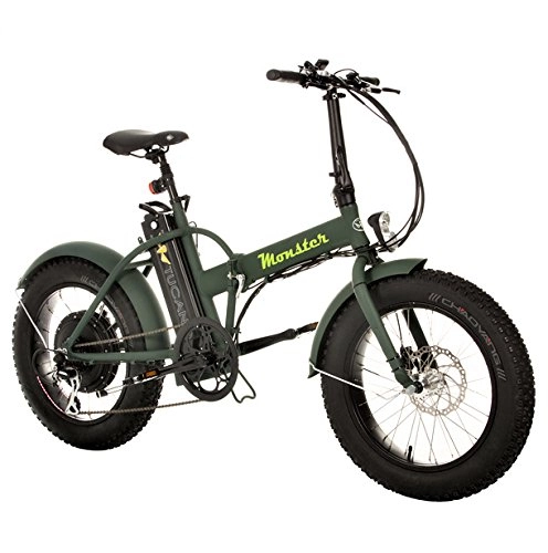 Electric Bike : MONSTER 20 - The Folding Electric Bike - Wheel 20" - Motor 500W, 48V-12ah - LCD on-board computer with 9 help levels - Chassis: Aluminium - To roll on the snow or the sand (FOREST GREEN)