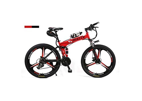 Electric Bike : Mountain Bike Unisex Dual Suspension Mountain Bike 26" Integral Wheel Electric Bike High-Carbon Steel Hybrid Bicycle Pedal Assisted Folding Bike with 36V Li-Ion Battery, Red, A