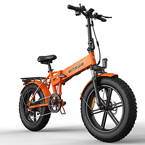 Electric Bike : MOye Electric Bike, 750W 20" 4.0 Fat Tire Electric Bikes for Adults, Shimano 7-Speed Folding Electric Bike with 48V 12.8A Removable Lithium Battery, Electric Mountain Bike, Orange