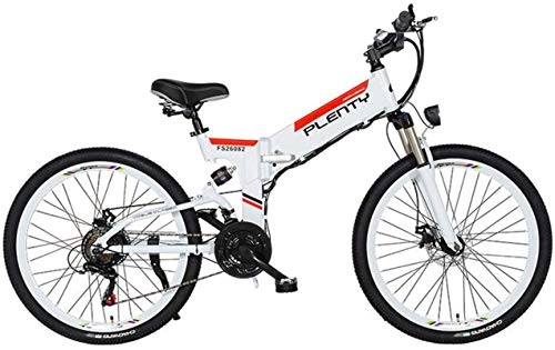 Electric Bike : MQJ Ebikes Electric Mountain Bike, 24" / 26" Hybrid Bicycle / (48V12.8Ah) 21 Speed 5 Files Power System, Double E-Abs Mechanical Disc Brakes, Large-Screen LCD Display, White, 24