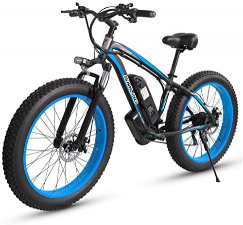 Electric Bike : MQJ Ebikes Electric Mountain Bike, 500W Motor, 26X4 inch Fat Tire Ebike, 48V 15Ah Battery 27-Speed Adults Bicycle - for All Terrain, Blue, 1