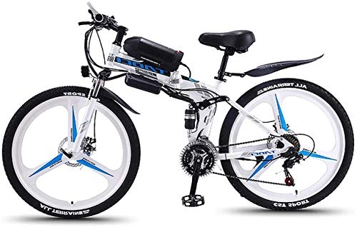 Electric Bike : MQJ Ebikes Electric Mountain Bike, Folding 26-Inch Hybrid Bicycle / (36V8Ah) 21 Speed 5 Speed Power System Mechanical Disc Brakes Lock, Front Fork Shock Absorption, up to 35Km / H, White, Spoke Wheel