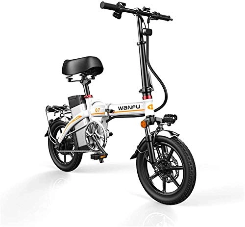 Electric Bike : MQJ Ebikes Fast Electric Bikes for Adults 14 inch Wheels Aluminum Alloy Frame Portable Folding Electric Bicycle with Removable 48V Lithium-Ion Battery Powerful Brushless Motor, White, 1