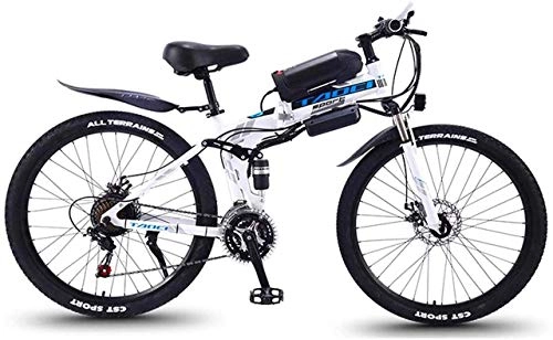 Electric Bike : MQJ Ebikes Fast Electric Bikes for Adults Folding Electric Mountain Bike, 350W Snow Bikes, Removable 36V 8Ah Lithium-Ion Battery for, Adult Premium Full Suspension 26 inch Electric Bicycle, White, 1