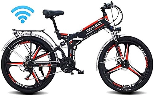 Electric Bike : MQJ Ebikes Folding Electric Bike Mountain Ebike for Adults, 48V 10Ah E-MTB Pedal Assist Commute Bike 90Km Battery Life, GPS Positioning, 21-Level Shift Assisted, Black, 1