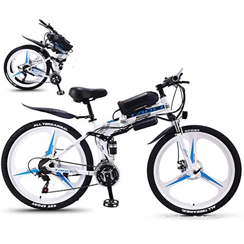 Electric Bike : MRSDBTL 26'' Electric Bike Foldable Mountain Bicycle for Adults 36V 350W 13AH Removable Lithium-Ion Battery E-Bike Fat Tire Double Disc Brakes LED Light, White