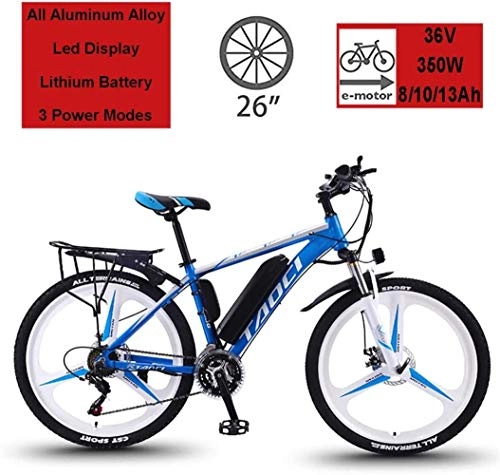 Electric Bike : MRXW Electric Bikes for Adult, Magnesium Alloy Ebikes Bicycles All Terrain, 26" 36V 350W 13Ah Removable Lithium-Ion Battery Mountain Ebike for Mens, Blue, 13Ah80Km