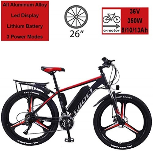 Electric Bike : MRXW Electric Bikes for Adult, Magnesium Alloy Ebikes Bicycles All Terrain, 26" 36V 350W 13Ah Removable Lithium-Ion Battery Mountain Ebike for Mens, Red, 13Ah80Km