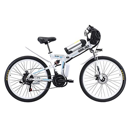 Electric Bike : MSM Furniture 500W 48V 20AH Electric Bike, Folding Lithium-ion Battery Ebike For Adults Outdoor Cycling, 26 Inch Wheel 21 Speed E-Bike White 500w 48v 20ah