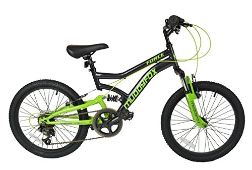 Electric Bike : Muddyfox Boy Force Dual Suspension 6 Speed Mountain Bike, Grey / Green, 20 Inch Wheels