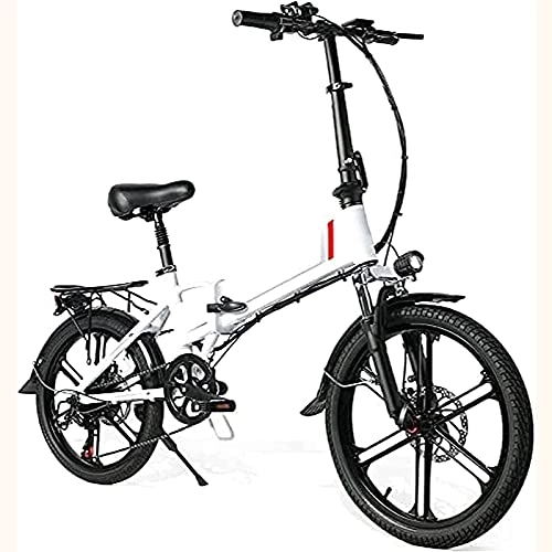 Electric Bike : Multi-purpose 20 Inch Electric Bike Foldable City E-bike Men Women 350W 48V 10.4AH LCD Display 7 Speed Shift Front And Rear Bike Lights USB mobile Holder for Travel Outdoor White ( Color : White )