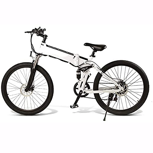 Electric Bike : Multi-purpose Electric Mountain Bike Portable Electric Bikes Adults 26" Wheel Folding Ebike 350W Aluminum Electric Bicycle Removable 48V 10Ah Lithium-Ion Battery 21 Speed Gears White ( Color : White )