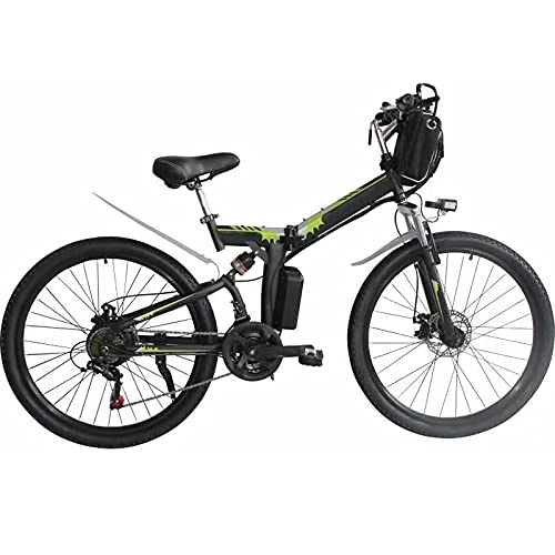 Electric Bike : Multi-purpose Electric Mountain Bike Portable Folding E-Bike Adults Electric Bike 26 inches Fat Tire 36V 10Ah Hidden Removable Lithium Battery for Mobility Assistance Travel Outdoor ( Color : Green )
