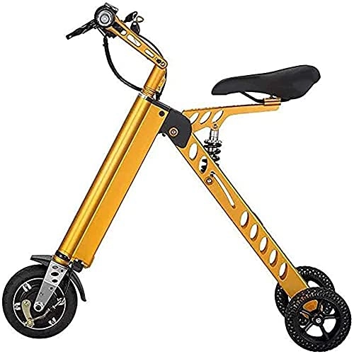 Electric Bike : Multi-purpose Portable Electric Bikes Urban Folding E-bike 8" Three-Wheel Electric Car 250W Motor 36V 7.2Ah Lithium Battery Smart Electric Rechargeable Bicycle Top Speed 20km / h Silver ( Color : Gold )